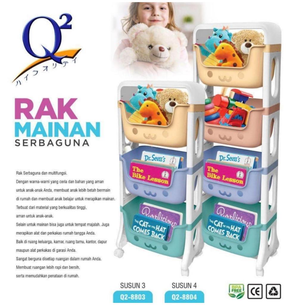 Q2-8803 Q2-8804 Rak Mainan Serbaguna 3 Susun 4 Susun Rak Smile Serbaguna Dengan Roda
