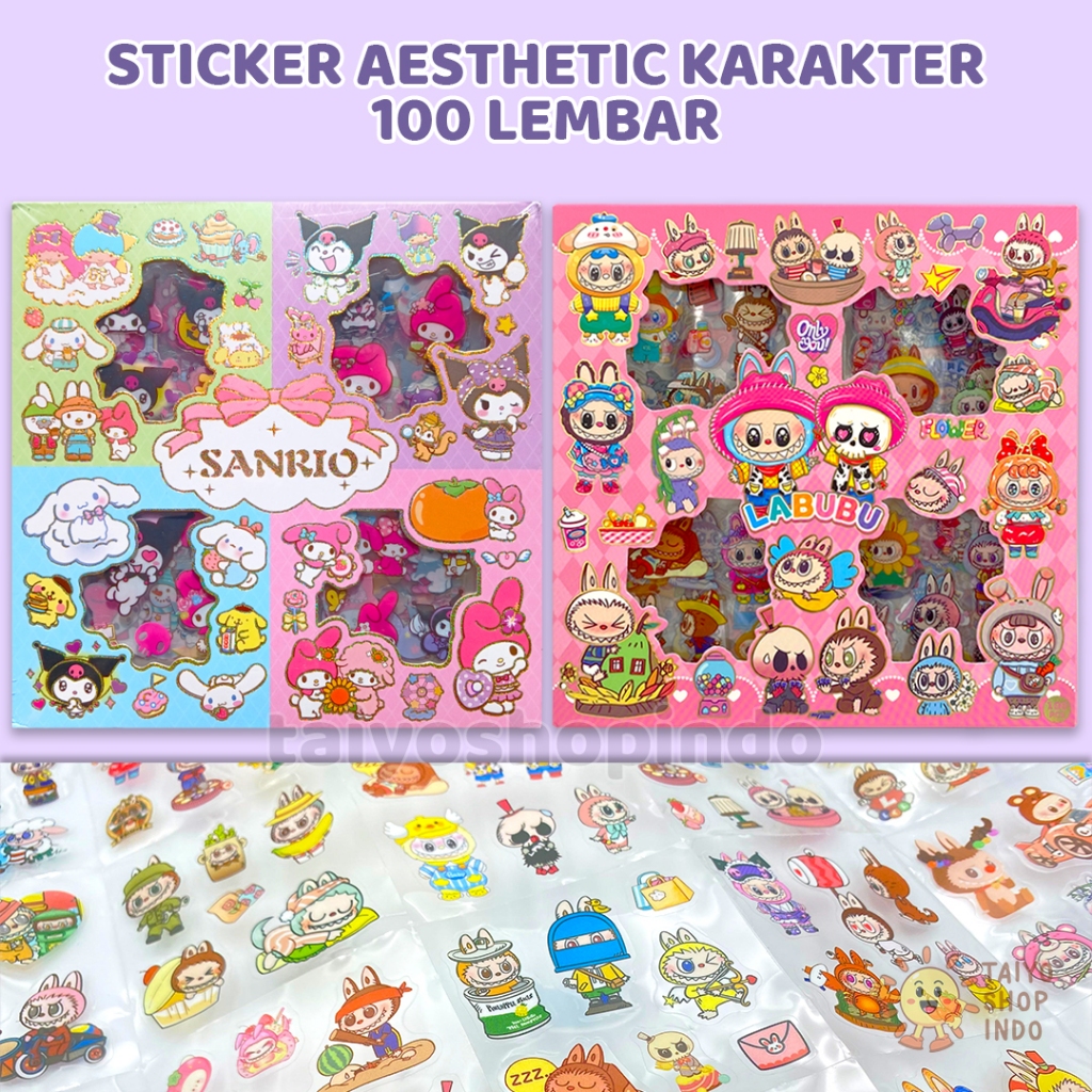 

TAIYO Sticker Aesthetic Sanrio Momo Labubu 2D Stiker Pack Isi 100 Lembar Karakter Korea Waterproof