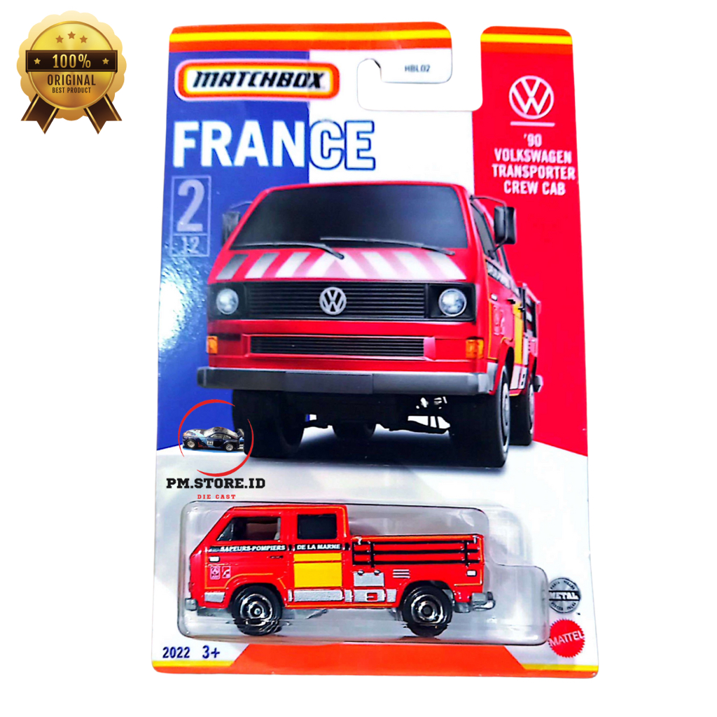 matchbox france 90 volkswagen transporter crew cab merah