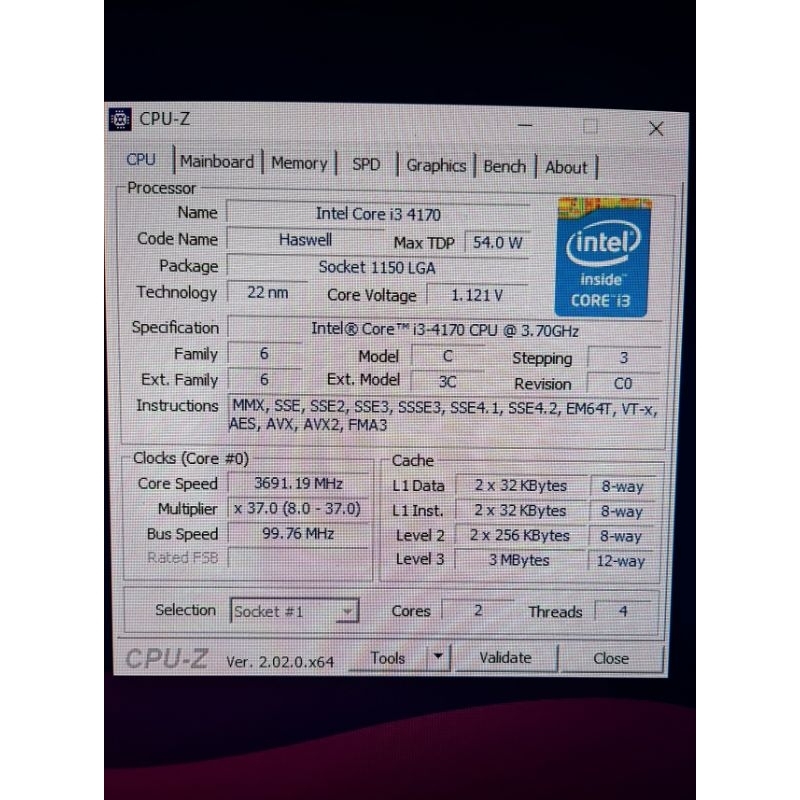 processor Intel core i3 4170 gen 4