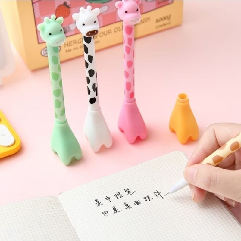 

AA STORE - Pena Tinta Hitam Karakter Hewan Lucu Model Animal Pen Gel Jerapah Girrafe Ballpen Pena