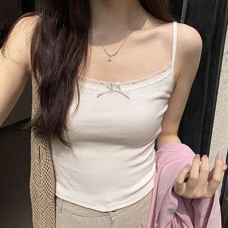 Tanktop Import Bahan Cotton Premium Untuk Wanita Remaja Dewasa Tank Top Satu Tali Kecil Dengan Renda