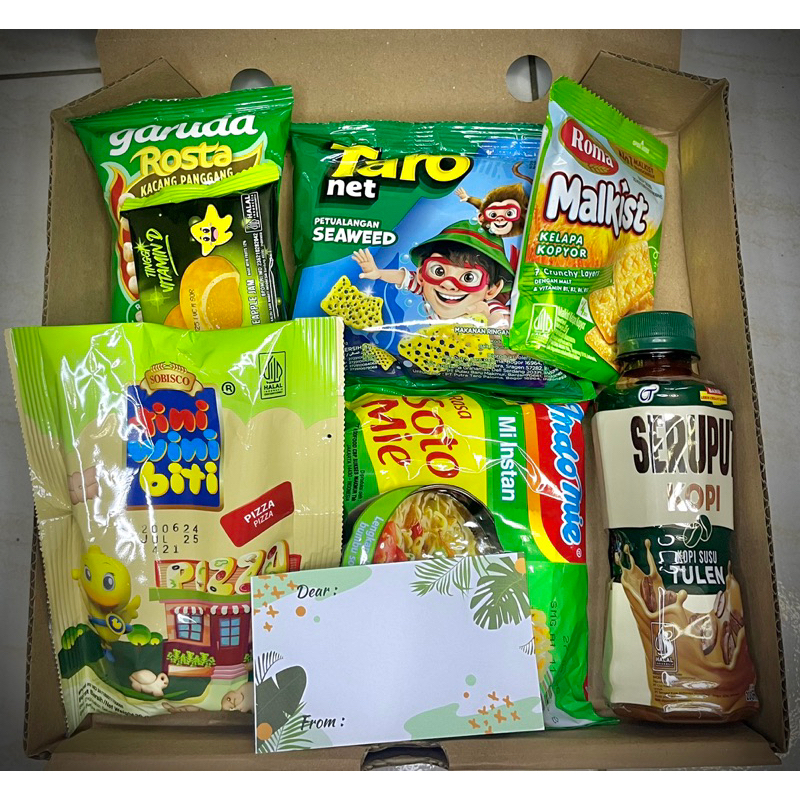 

Green Hampers Snack Kado Ultah Wisuda Anniv Hampers Box Snack Packages Free Kartu Ucapan