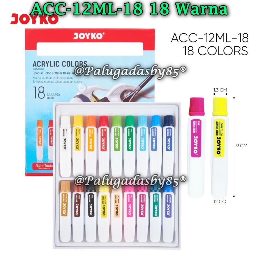 

(1 Set/18W) GROSIR Cat Akrilik JOYKO ACC-12ML-18 18 Warna / Cat Akrilik Acrylic Color Joyko ACC-12ML