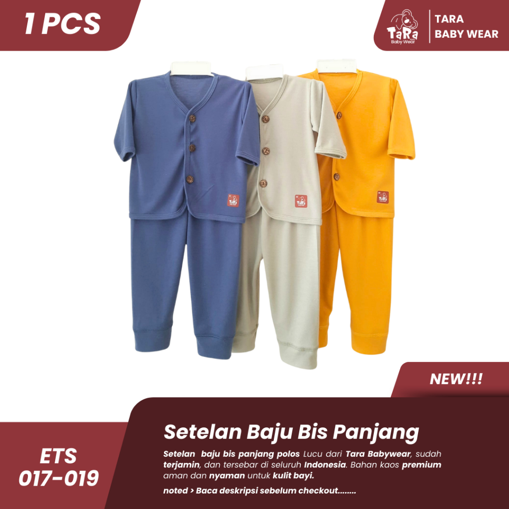 Setelan Baju Bayi Bis Panjang Polos M,L,XL 0-12 Bulan Unisek Cowok/Cewek - Tara Babywear