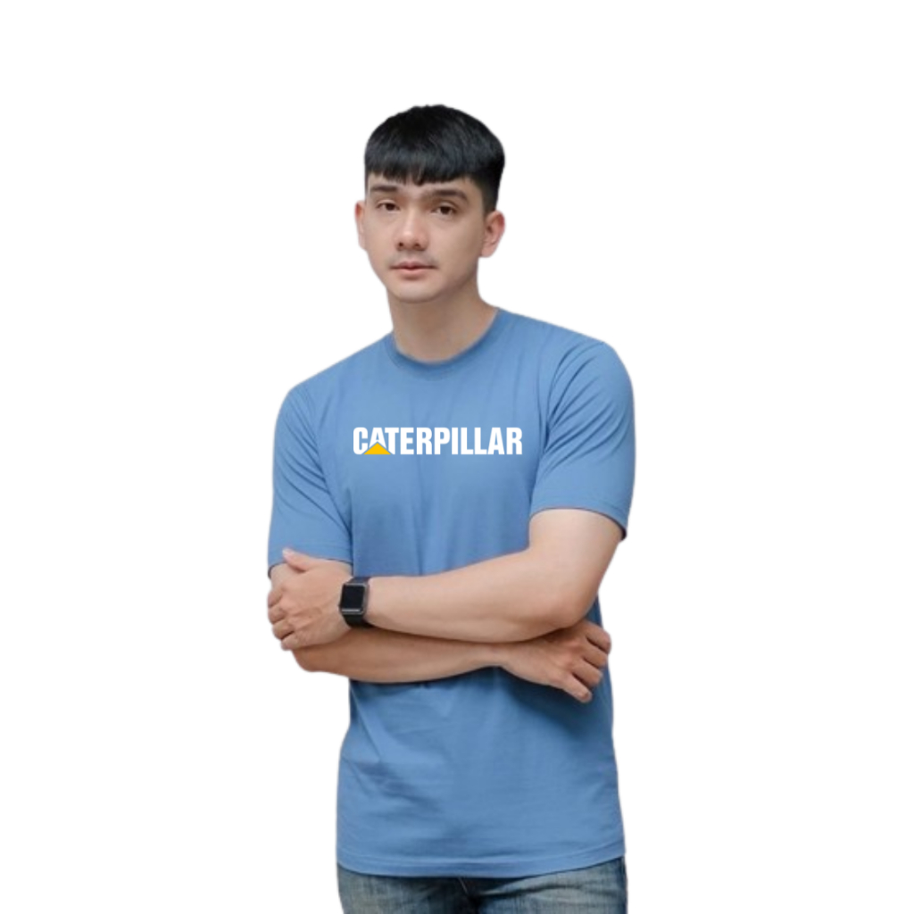 Baju Kaos Pria Caterpillar Print Denim Blue Premium