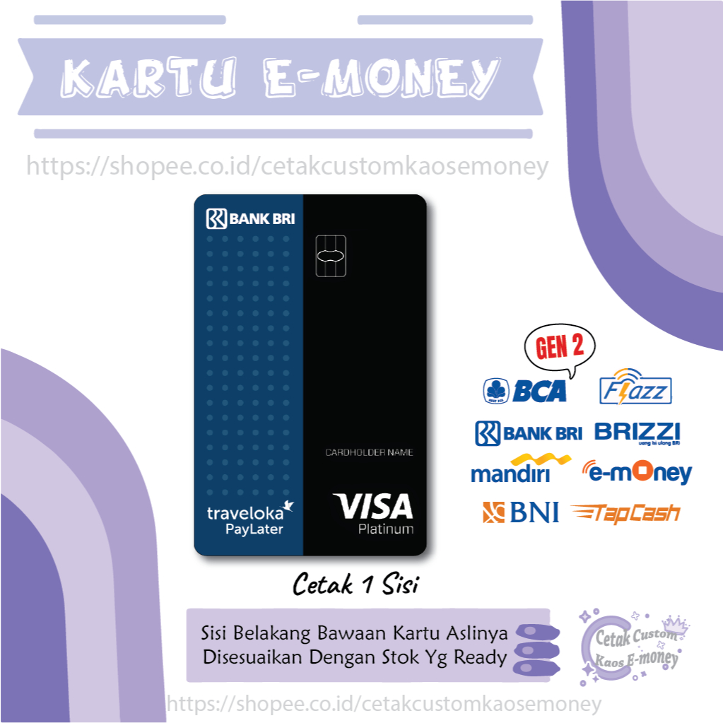 KARTU EMONEY ETOLL KARTU VISA PLATINUM BRI BLUE BLACK CARD EMONEY MANDIRI BCA BNI BRI - 1 SISI