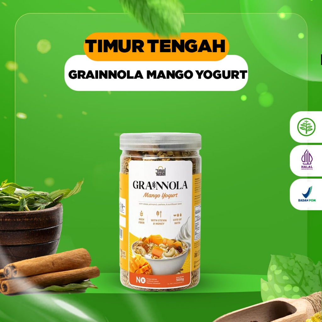 

Grainnola Mango Yogurt - Granola Timur Tengah - Sarapan Sehat Rendah Kalori 500gram