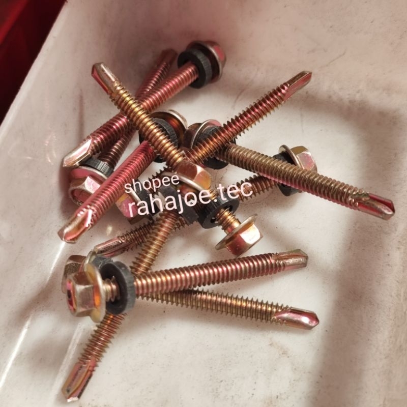 Pack Isi 10pcs Baut Roofing Ruping 12 x 50 / 12 x 30 Sekrup Baja Ringan Skrup SDS Self Drilling Scre