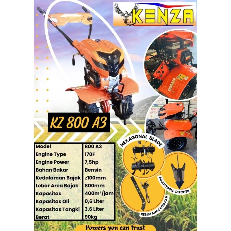 CULTIVATOR MINI TILLER KENZA KZ800A BENSIN