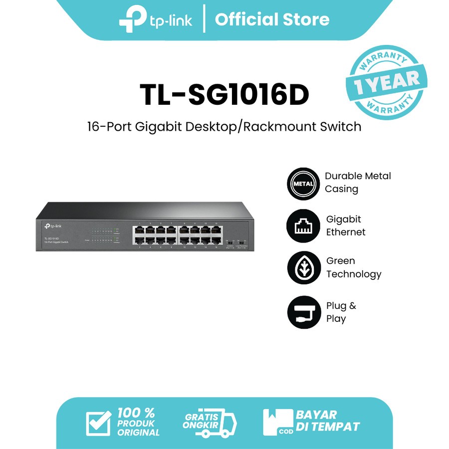 TP-LINK TL-SG1016D 16-Port Gigabit Switch - Black - TL-SG1016D