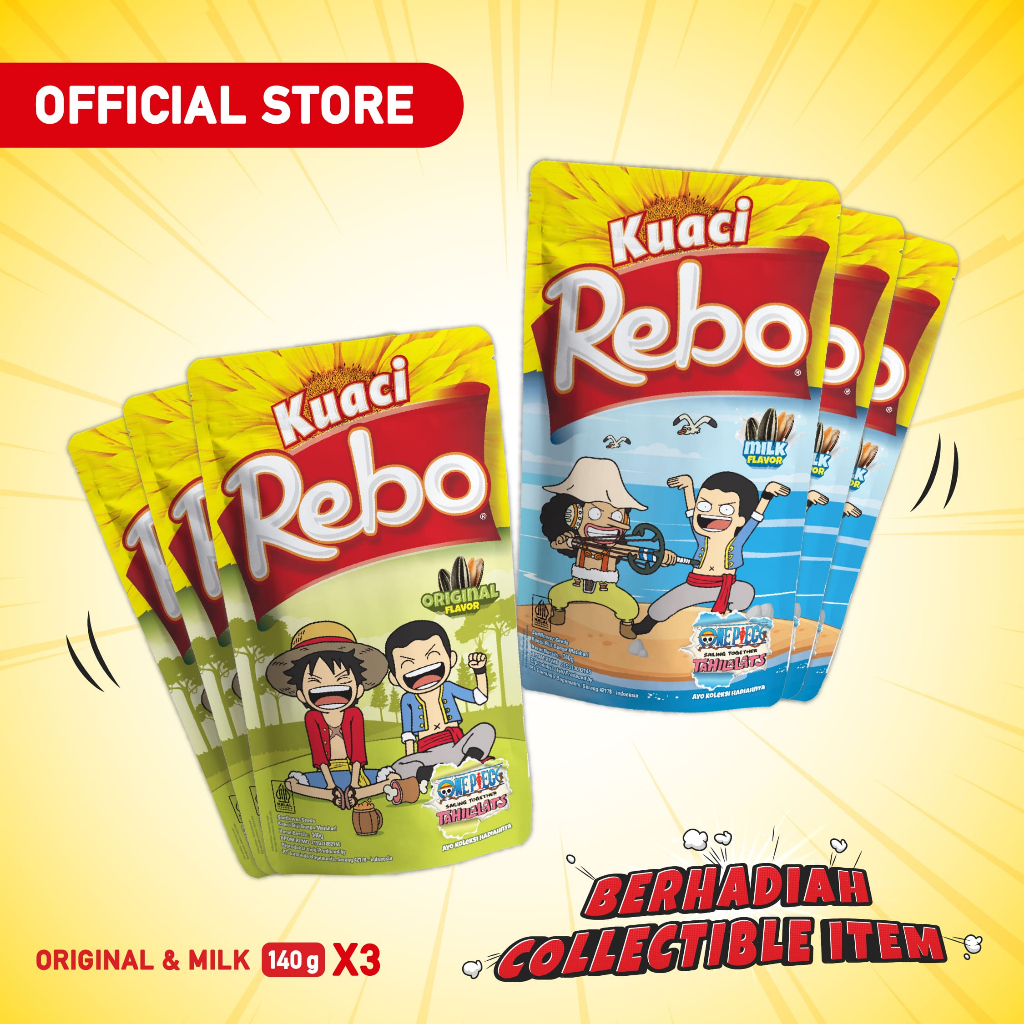 

Rebo Kuaci x One Piece Bundling 6 PCS - Rasa Original & Milk 140 Gram