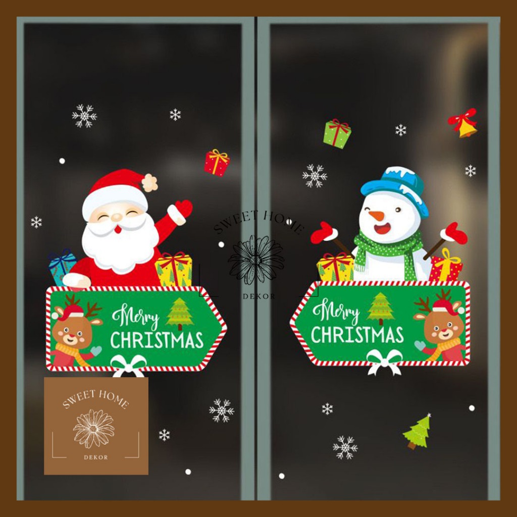 

1 Set Christmas Sticker Window Natal Ornamen Shop Decoration Merry Christmas Dekorasi Hiasan Natal Xmas