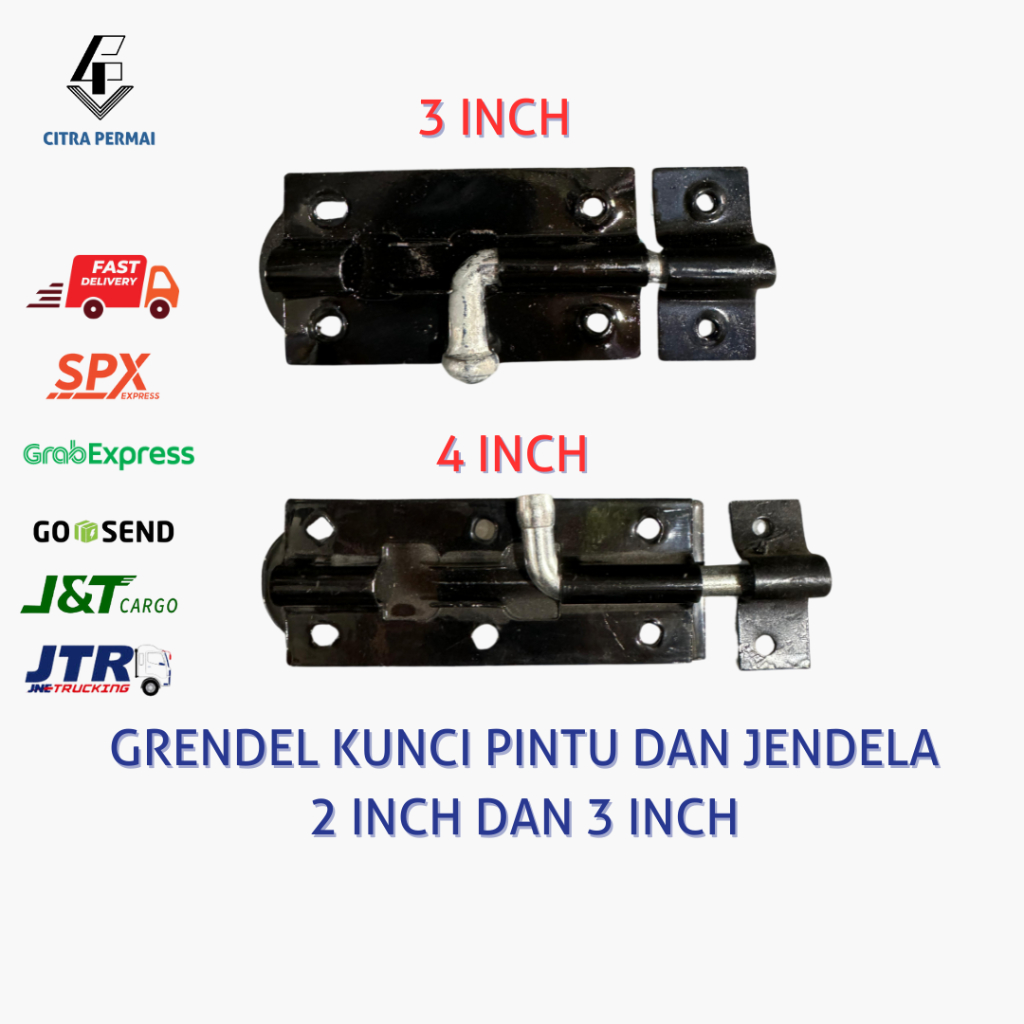 KUNCI GRENDEL PINTU DOUBLE PLAT 3" DAN 4" / SLOT PINTU