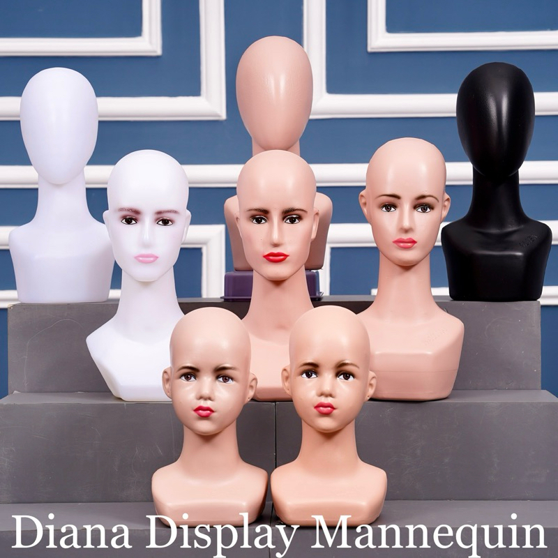 MANEKIN KEPALA HIJAB WANITA - ANAK - ALIEN PLASTIK - PATUNG DISPLAY HIJAB-TOPI-WIK-AKSESORIS KEPALA