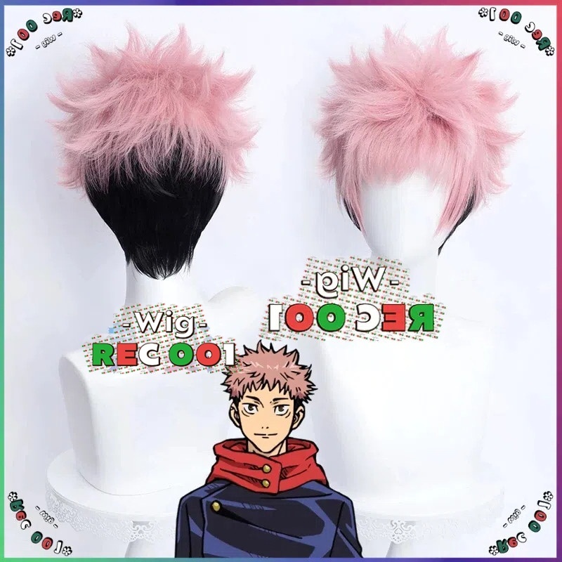 M Wig Yuji Itadori Wig Itadori Yuji Cosplay Jujutsu Kaisen Orang Dewasa/Anak-Anak Dapat Menggunakann