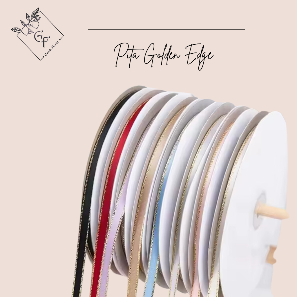 

TERLENGKAP 1 ROLL GOLDEN EDGE SATIN/ PITA 1 CM LIST GOLD SATIN RIBBON GROSSGRAIN COLOR POLOS