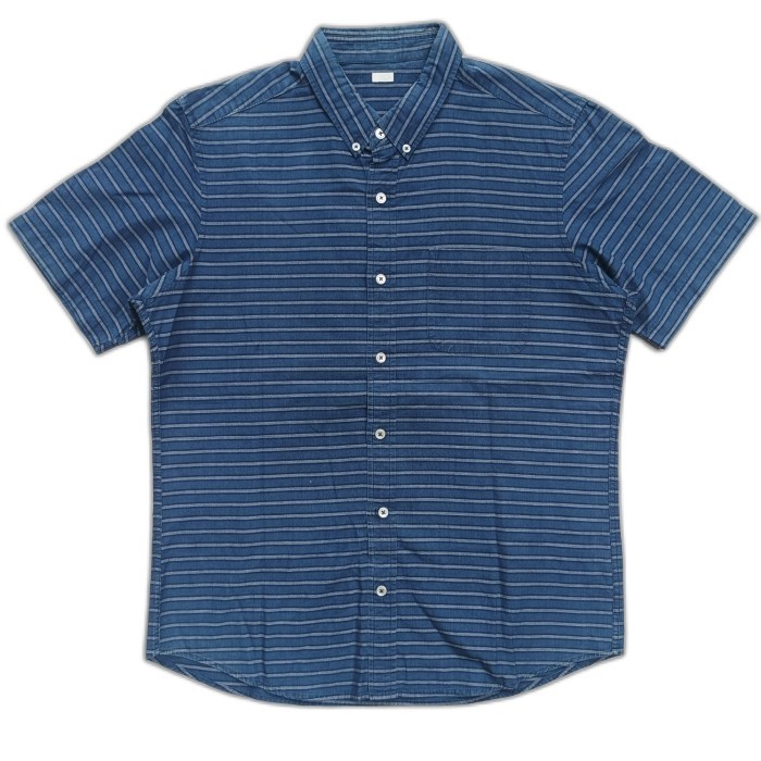 kemeja GU uniqlo Japan stripes denim chambray button down shirt L