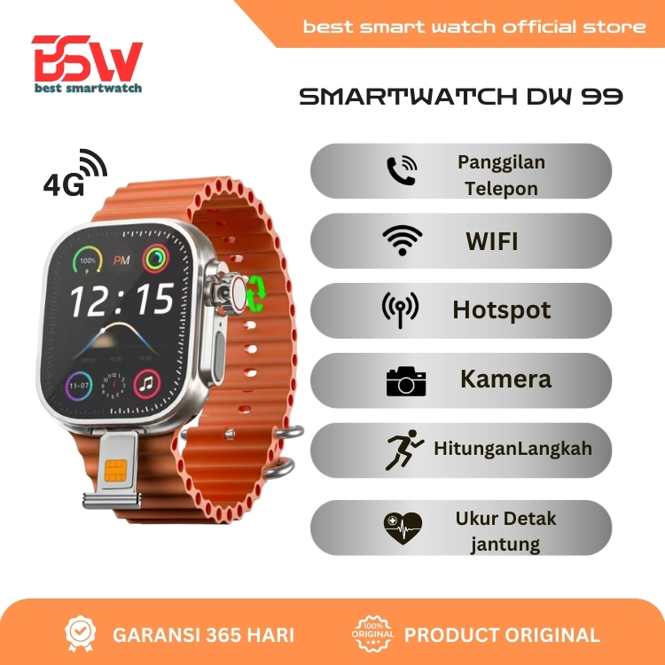 Smartwatch Android 4G Silver Bisa Menelepon 4GB+64GB PlayStore Kamera WIFI Hotspot, Bluetooth,WA GPS