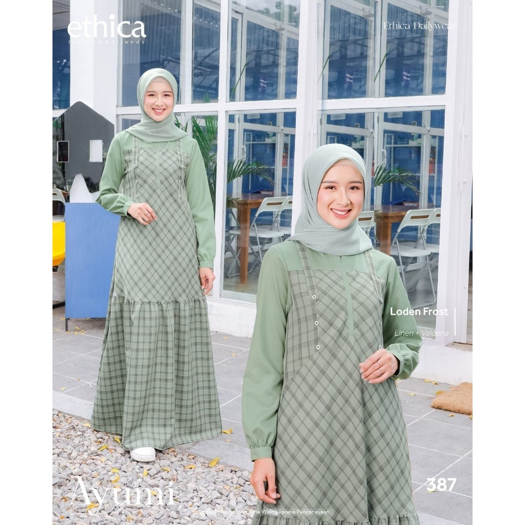 GAMIS BAHAN ADEM MODEL KEKINIAN, AYUMI 387 DUSTY PINK & AYUMI 387 CALLISTE GREEN