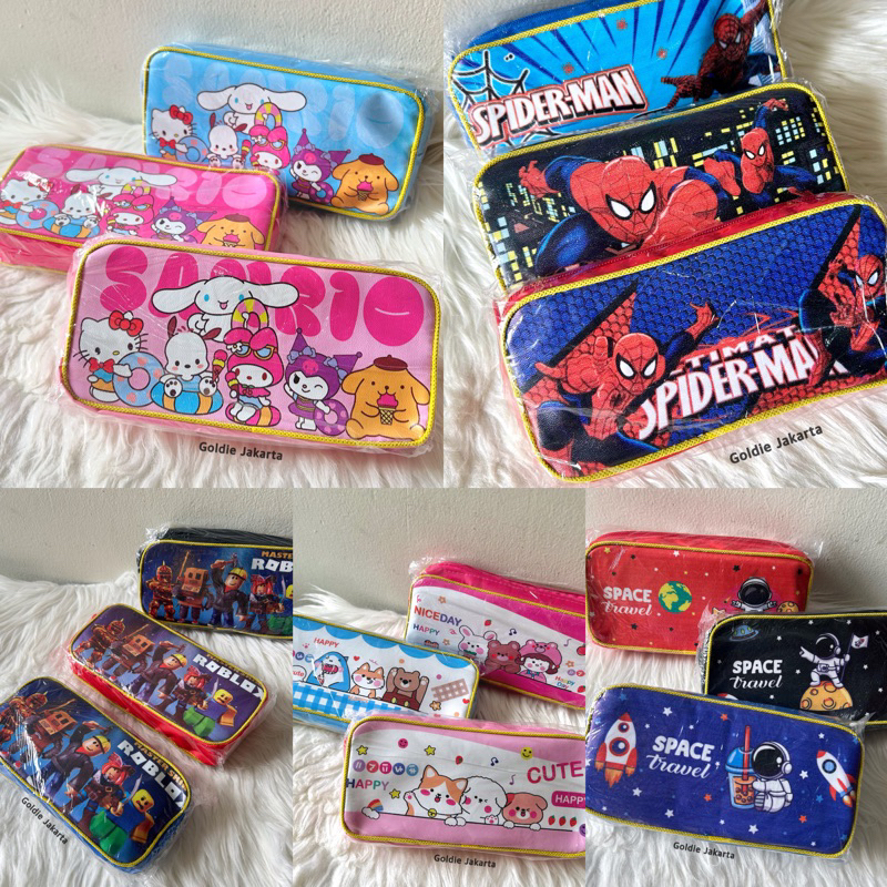 

Kotak Pensil Anak Souvenir Ultah Anak tema Kuromi Cinamoroll / Spiderman / Roblox Hampers Ultah Anak Bingkisan Ulang Tahun anak kotak pensil kuromi cinamoroll