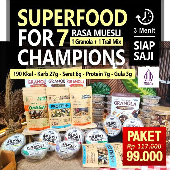 

SUPERFOOD Paket 7 Rasa Muesli Granola Trail Mix SAVIOR SNACK Total 640gr