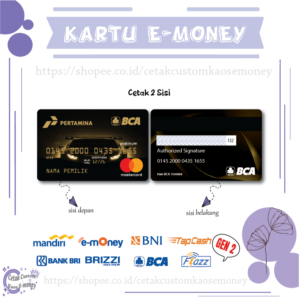 KARTU E MONEY E TOLL KARTU CARD PERTAMINA BCA MASTERCARD CARD EMONEY MANDIRI BNI BRI BCA - 2 SISI