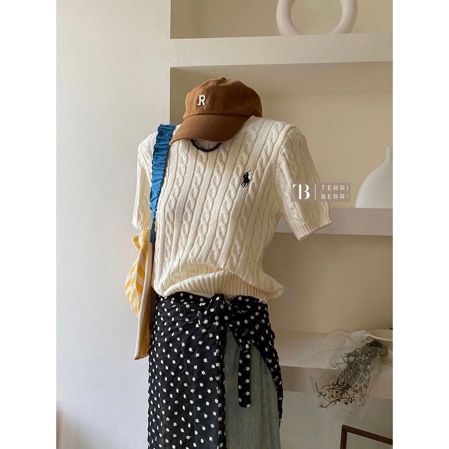 Bomi Premium Knit Blouse Polo Korea RL Atasan Rajut Kerah Wanita Knit Top Basic Allsize Cewek Cable