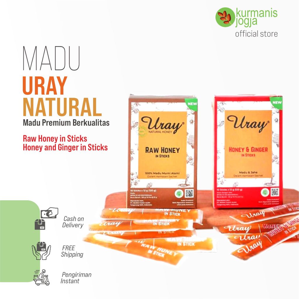 

Madu Uray Stick Sachet 1 BOX isi 10 sachet @12gr Natural Raw Honey