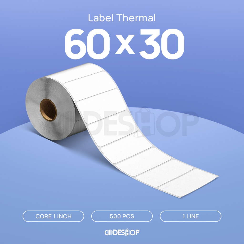 

Stiker Label Thermal 60x30 mm Codeshop Premium 1 Line Core 1 Inch Isi 500 Pcs Printer Barcode Termal
