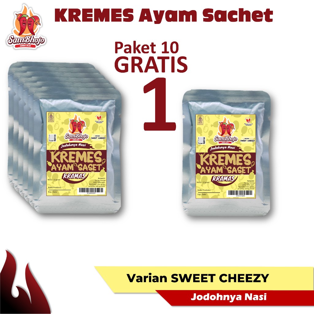 

SamBhojo Kremes Ayam Sachet Sweet Cheezy Paket 10pc FREE 1pc