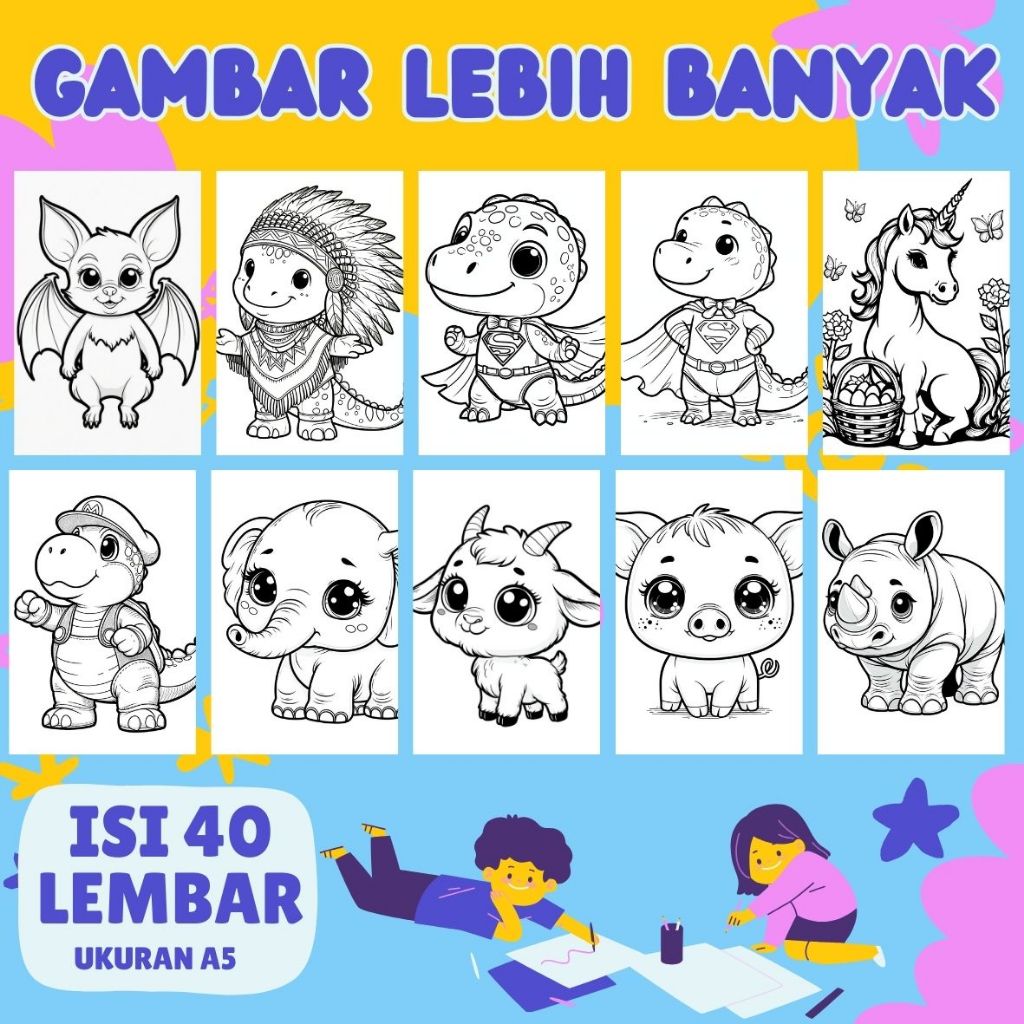 

Gambar mewarnai 40 Lembar Versi Hewan Imut ukuran A5