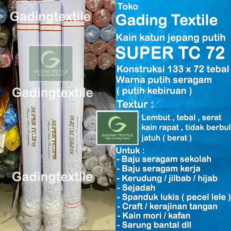 STOCK MASIH BANYAK  per setengah meter  Kain tetoron katun polos jepang putih tebal SUPER TC 72 leba