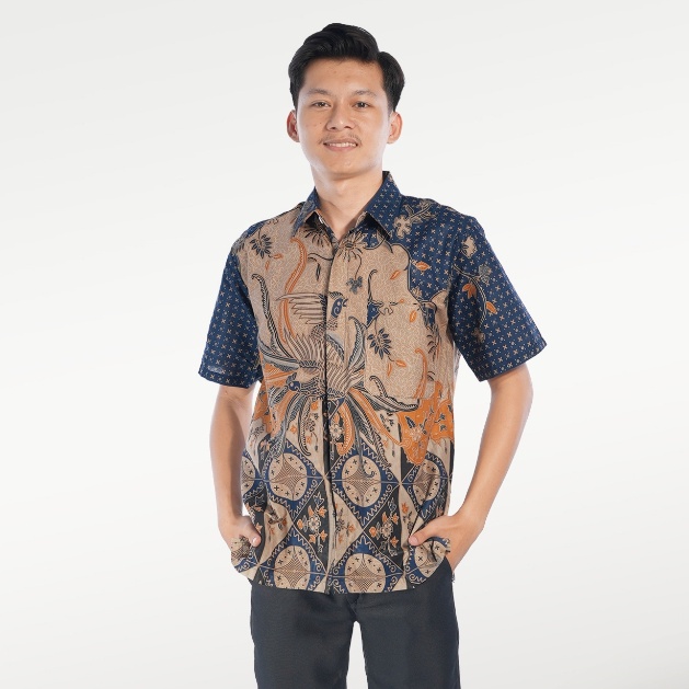 BATIK TRUSMI Kemeja Batik Pria Seragaman Batik Burung Kombinasi Alisan