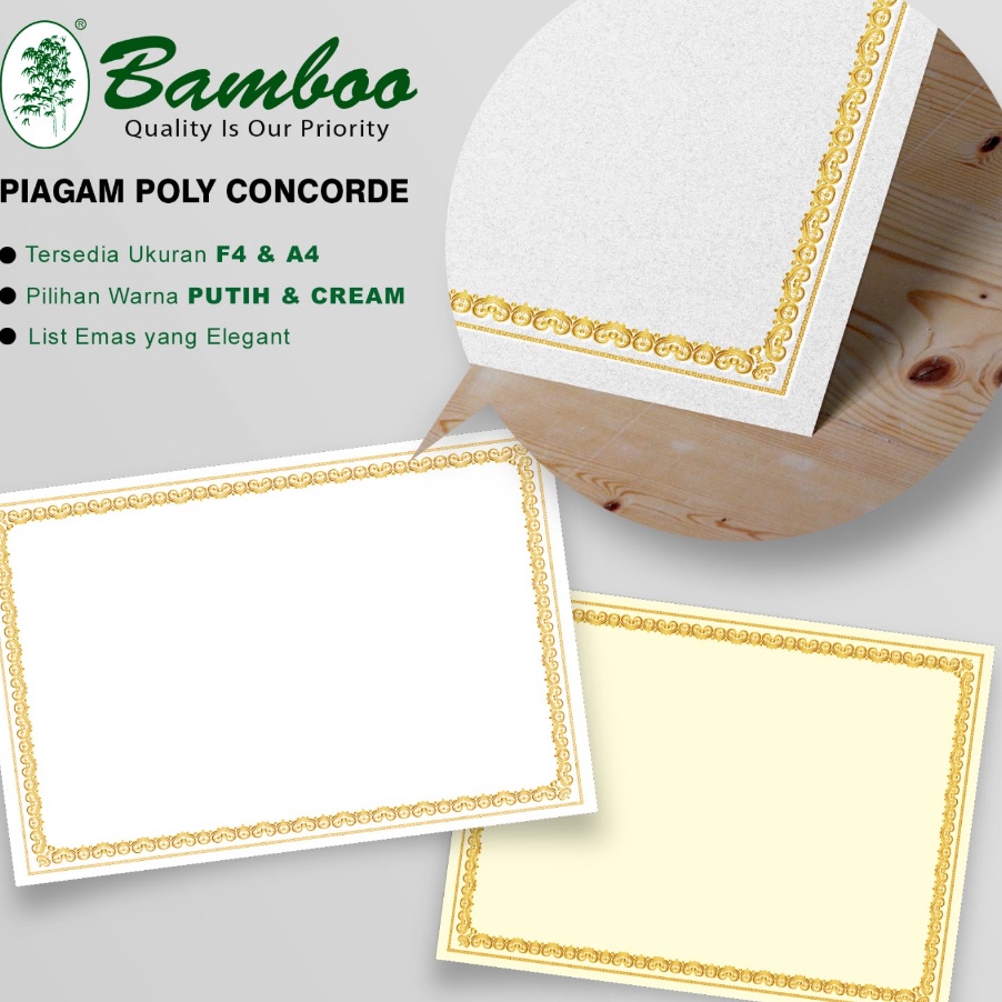 

MALL Bamboo Blanko Kertas Piagam Sertifikat Poly Concorde Bingkai 2 Sheets