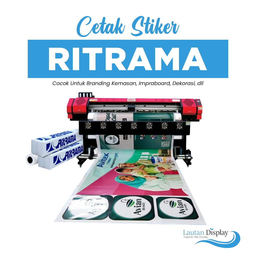 Cetak Stiker Vinyl Ritrama Print Sticker Laminasi Glossy Doff Meteran Custom Desain Jualan, Menu Mak