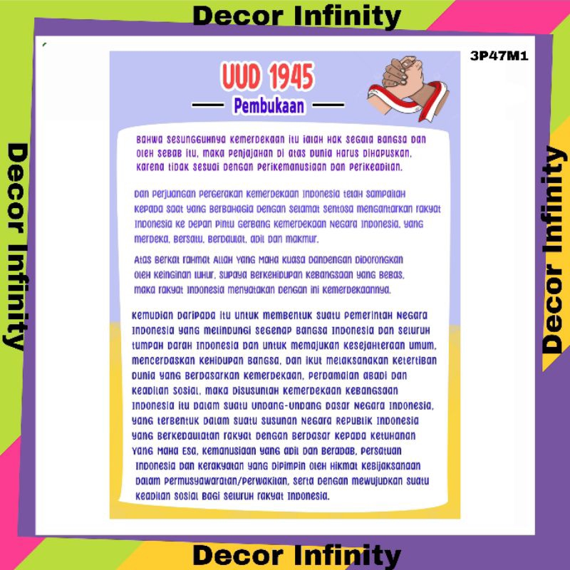 Poster dinding UUD 1945 poster dinding sekolah edukasi belajar siswa
