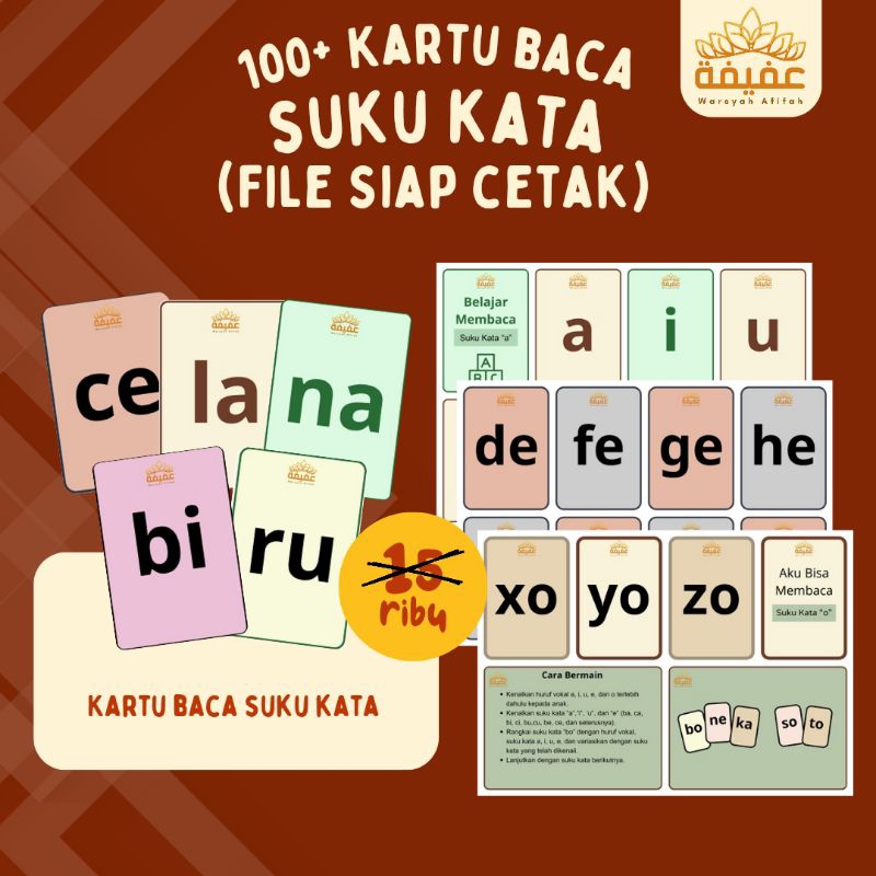 100+ Kartu Baca Suku Kata & Kartu Belajar Angka