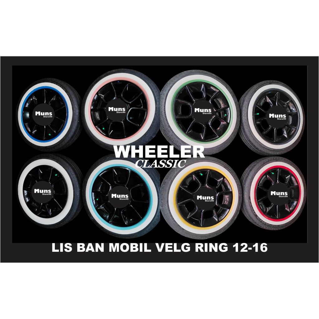 Lis Ban Mobil klasik White Wall Ban Mobil Velg Ring 12-16 WHEELER Classic Car Dasar Warna