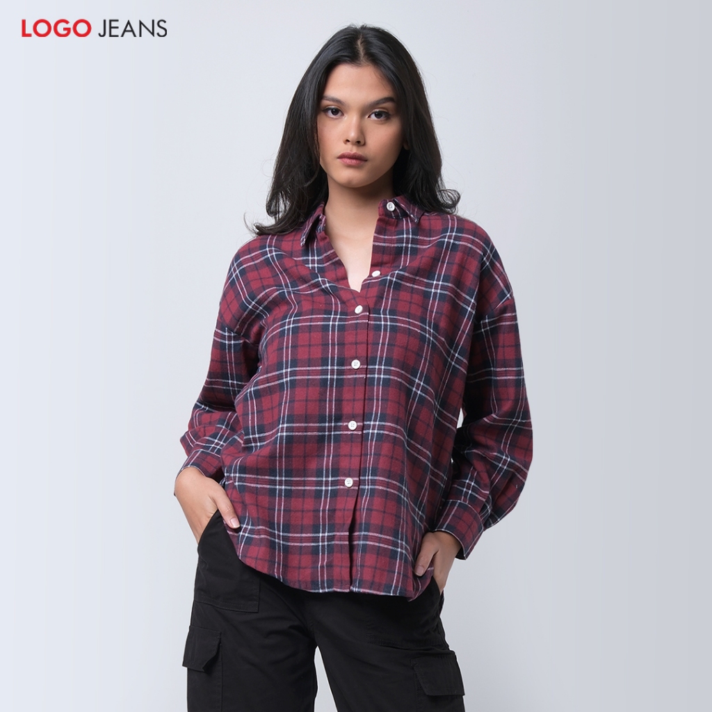 Logo Jeans Kemeja Wanita Flanel Lanira Red Navy 24875L5RV