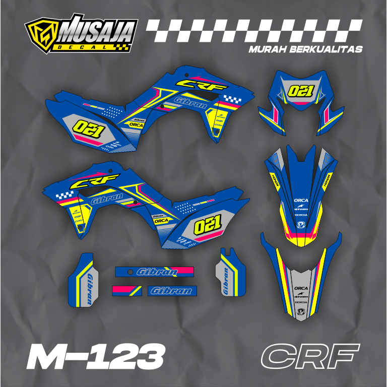 decal crf 150L full body - dekal crf 150 biru putih kuning stabilo simple
