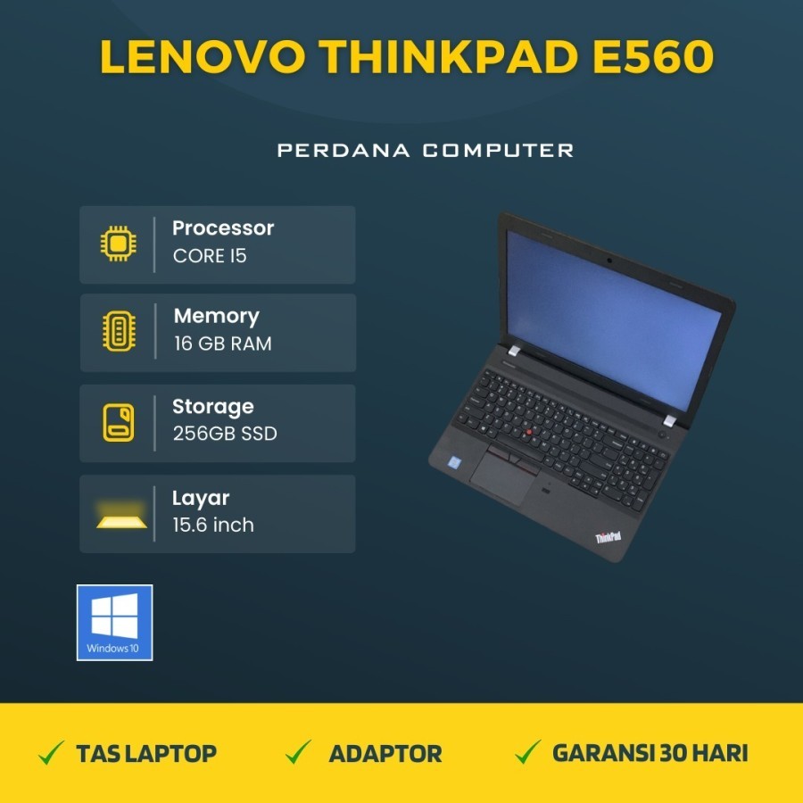 Laptop Lenovo Thinkpad E560 Core i5 Gen 6 Ram SSD Win 10
