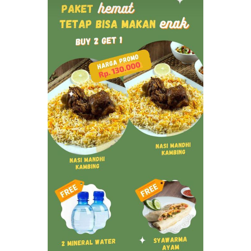 

Paket Nasi Mandhi Kambing 2porsi