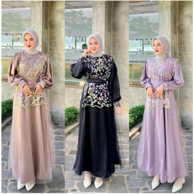 Sherina Dress Satin Silk Brukat Tile Garden Premium Seragam Bridesmaid