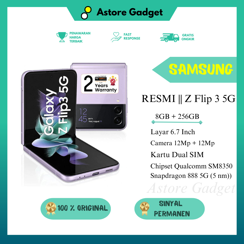 SAMSUNG GALAXY Z FLIP 3 5G SEIN 256GB - RAM 8GB - Original - Bekas - Fullset