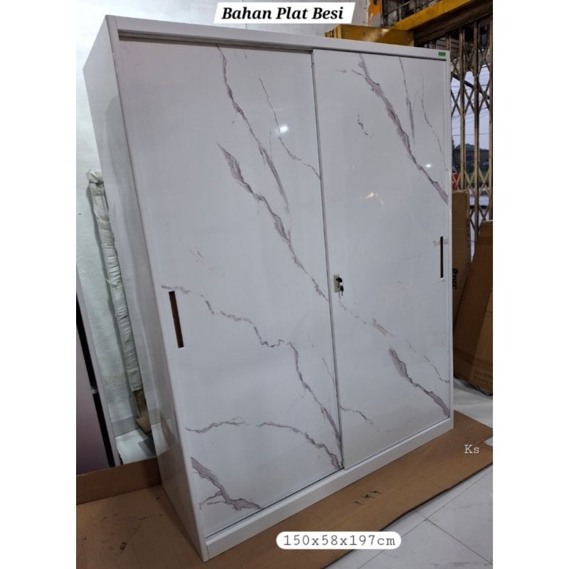 Lemari pakaian plat besi sliding 150cm lemari pakaian anti rayap lemari tahan banjir lemari besi pro