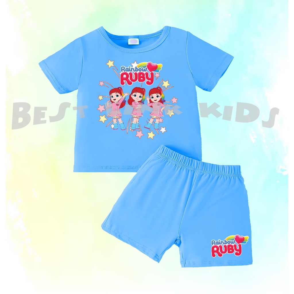 Setelan Baju Anak Costum Rainbow Ruby Setelan Kaos Anak Ruby Karakter