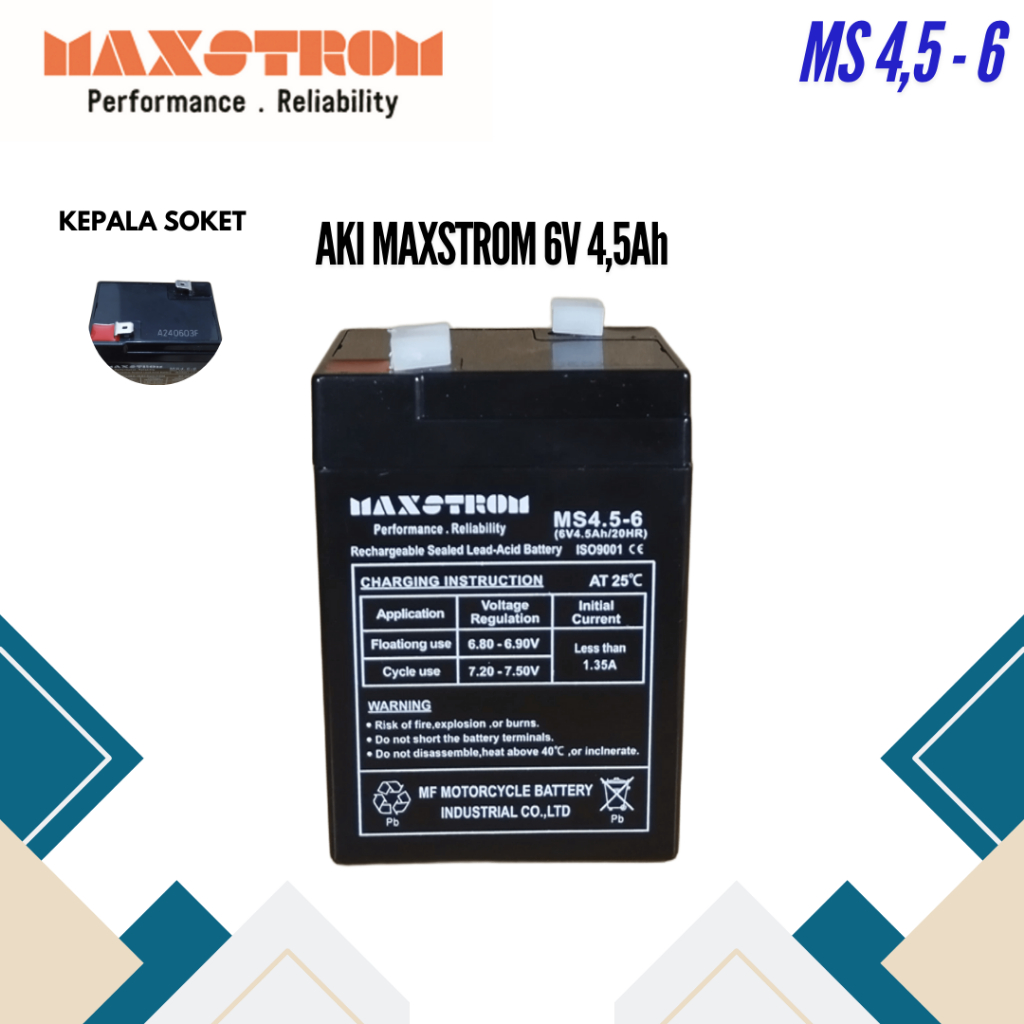 Maxstrom  Aki VRLA 6v 4.5ah 6 v 4.5 ah 6v4.5ah MF Accu Kering Timbangan