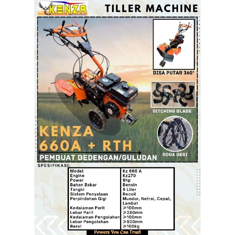 CULTIVATOR MINI TILLER KENZA KZ660A + RTH (LAHAN KERING & GULUDAN)