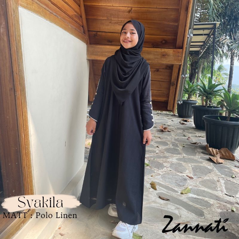 ZANNATI - Gamis Muslim Anak Syakila Polo Linen Gamis Anak Tanggung Lebaran 2025